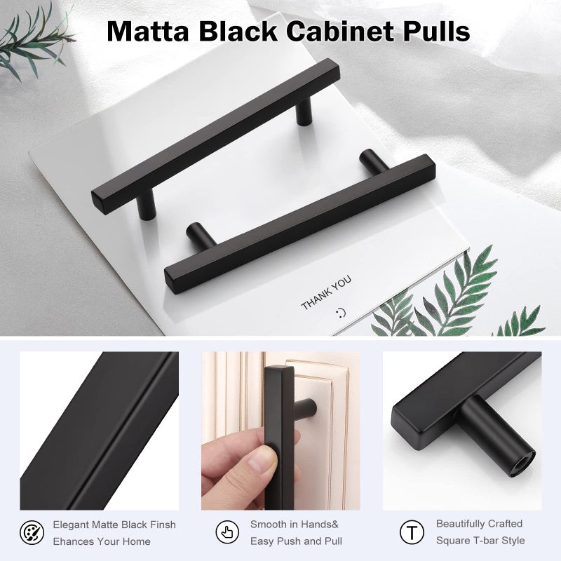 KNOBWELL 20 Pack 5 inch Black Cabinet Pulls, Kitchen Cupboard Cabinet Door Handles, Stainless Steel Dresser Drawer Pulls Overall Length 7-1/2 inch - Image 2